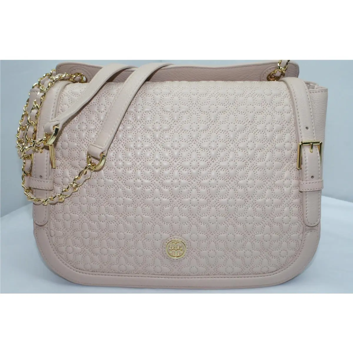 Tory Burch Women`s Bag Quilted Shoulder Crossbody Beige Handbag