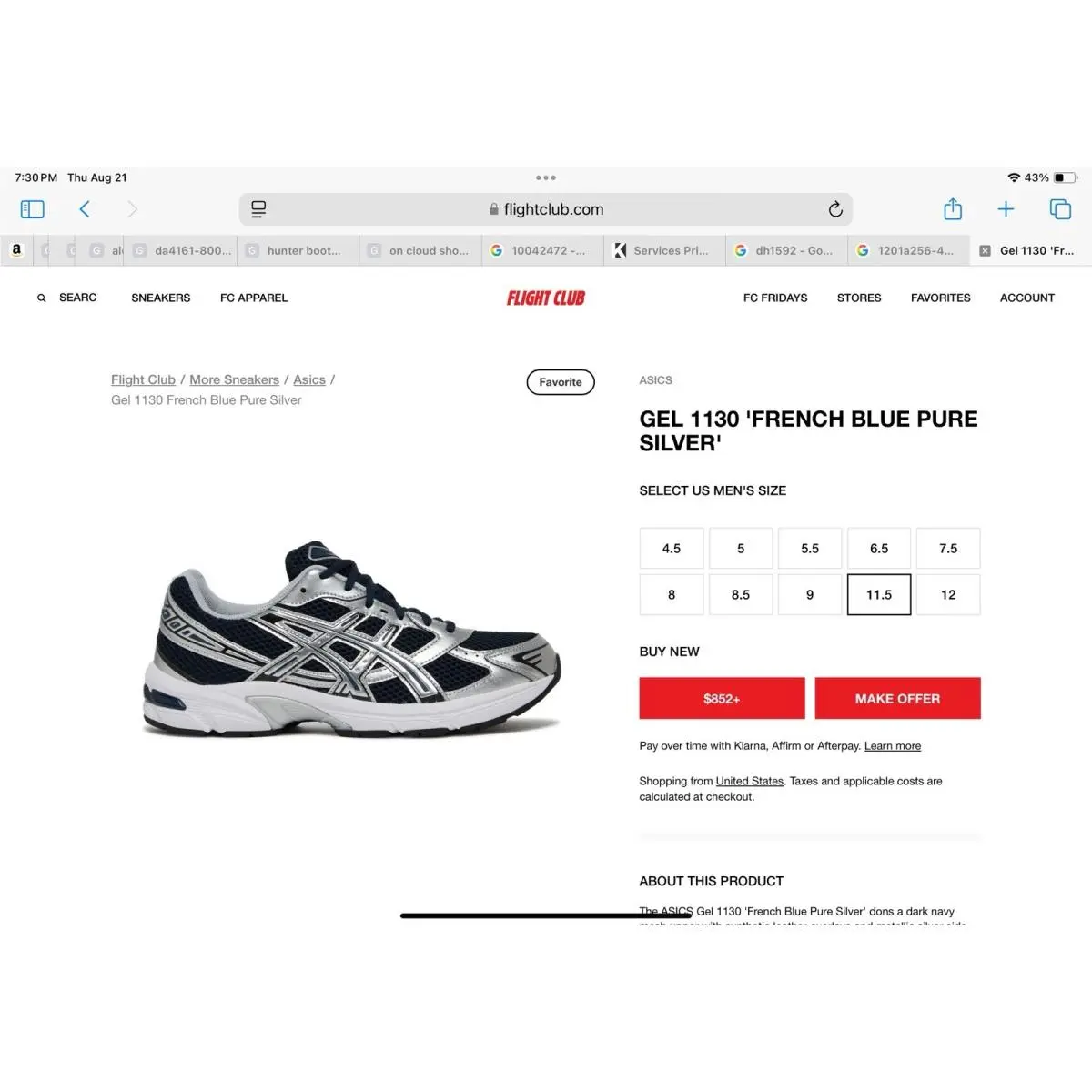Asics shoes - ASICS GEL-1130 - 1201A256-400 - French Blue/Pure Silver 10