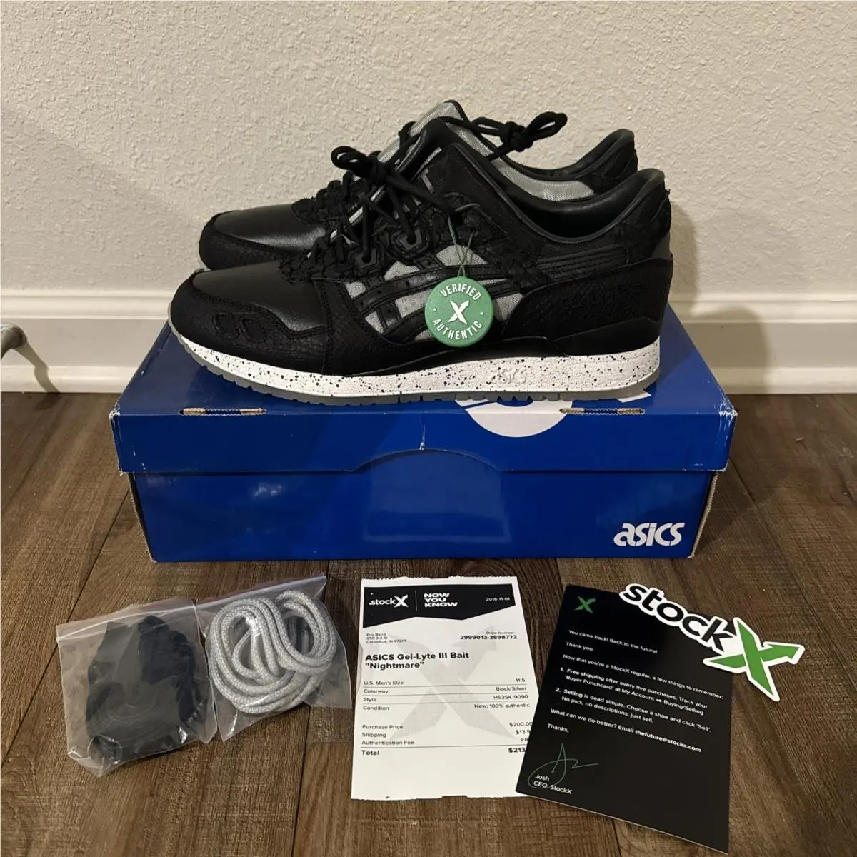 Asics Gel Lyte 3 Bait “nightmare” Men’s Size 11.5 Black/white H535K-9090