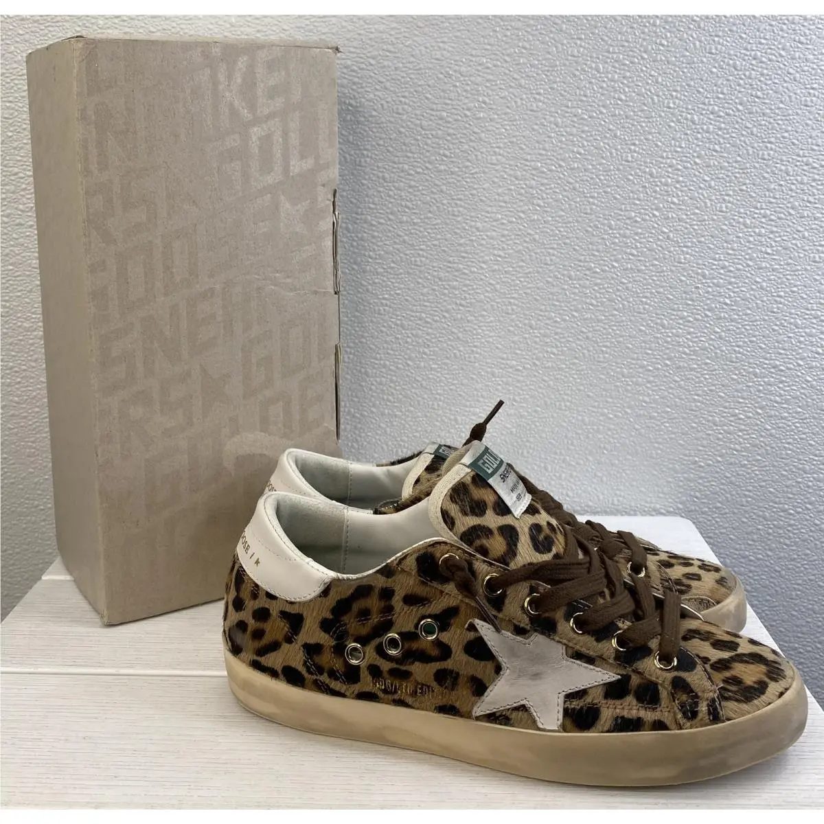 Golden Goose Super-star Ltd Pony Hair Womens US7 EU37 Leopart Print Low Sneakers