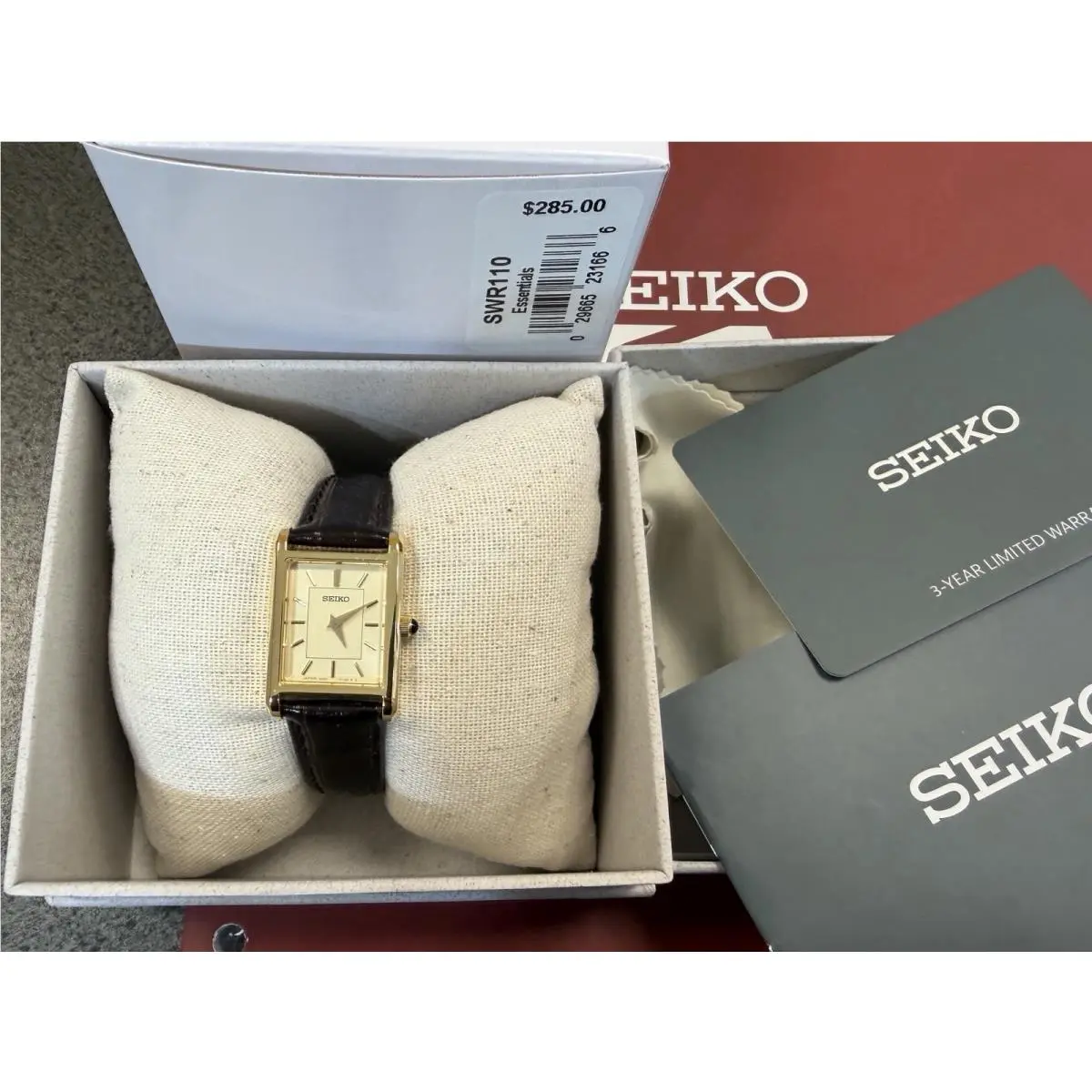 Seiko Rectangle Gold Women’s Sapphire Crystal Watch - SWR110 Made In Japan