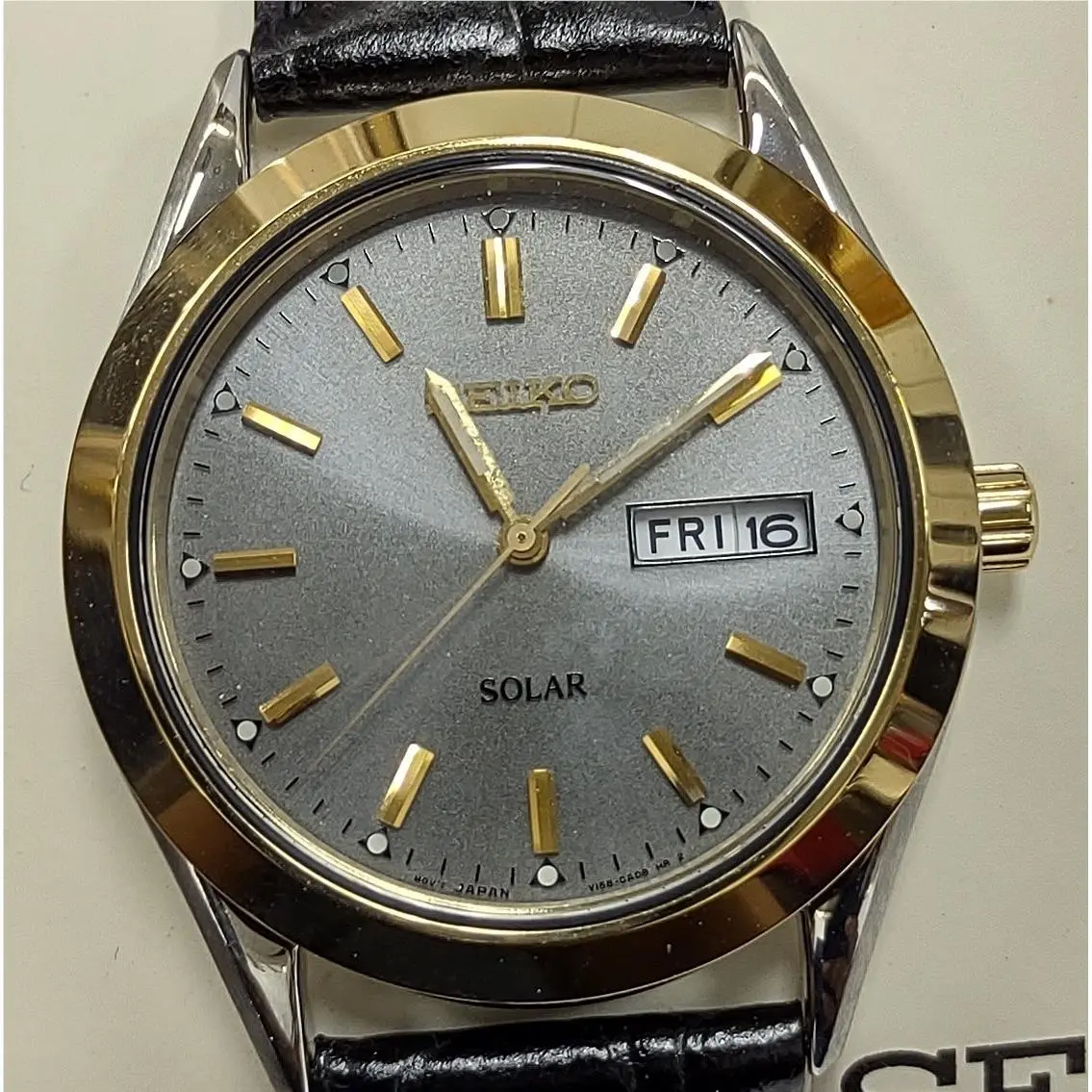 Seiko Solar Japan Movement Stainless Steel with Leather Band Wrist Watch