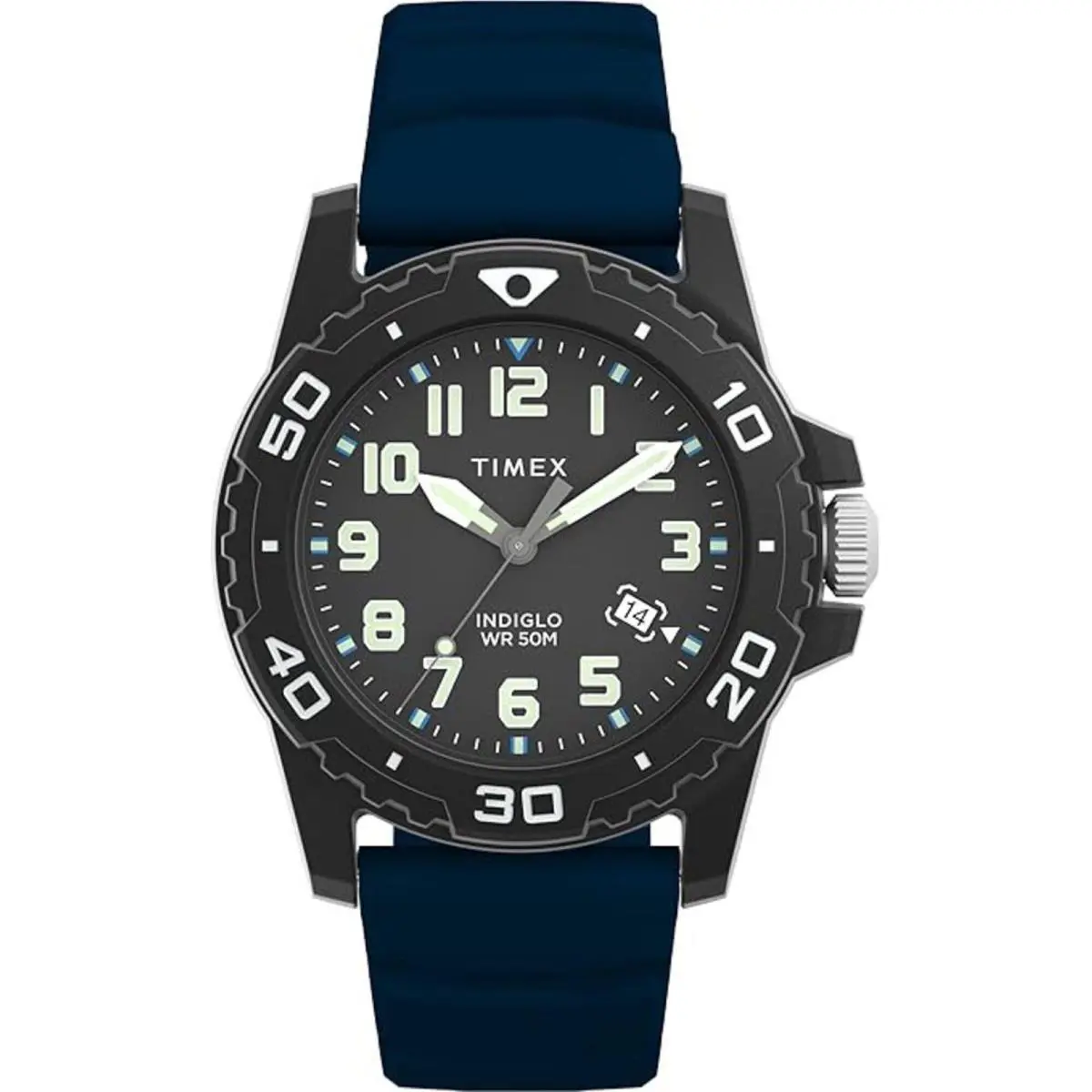 Timex Men`s Watch Main Street Black Dial Blue Silicone Strap Date TW5M61100JT
