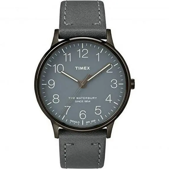 Timex Waterbury Classic Quartz Gray Indiglo Leather Unisex Watch WR 30 Meters