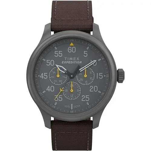 Men`s Expedition Field 43mm Watch - Brown Strap Black Dial Gunmetal Case by Timex