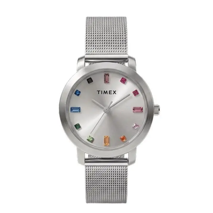 Timex Main Street Rainbow Crystal Markers Mesh Bracelet Women`s Watch TW2Y48600 - Dial: Multicolor, Silver, Rainbow, Band: Silver, Bezel: Silver