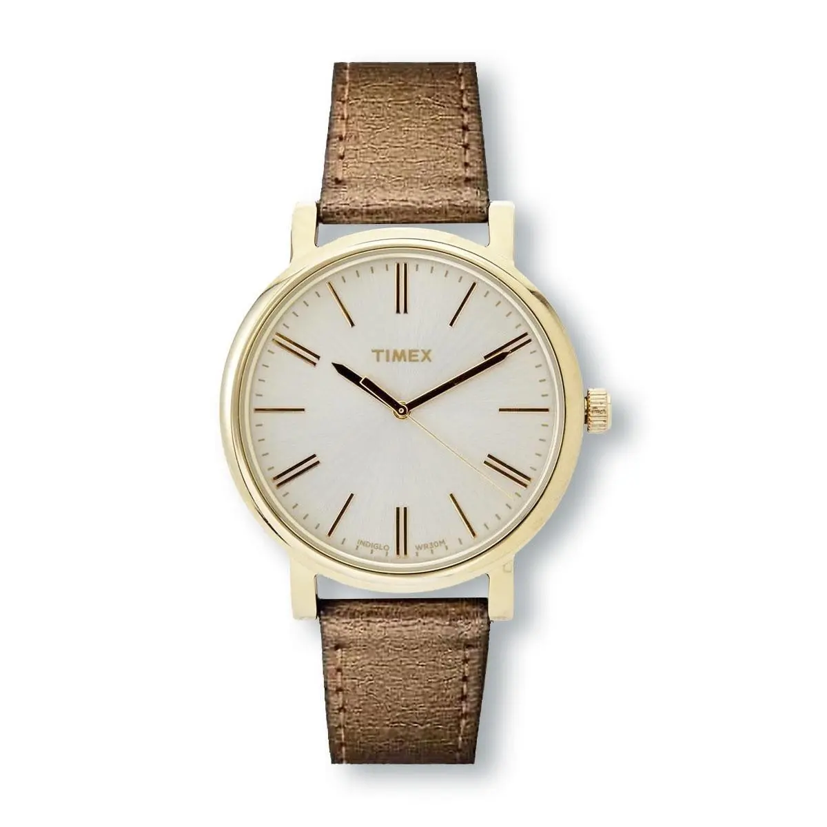 Timex T2N962 Gold Tone Brown Leather Strap Watch