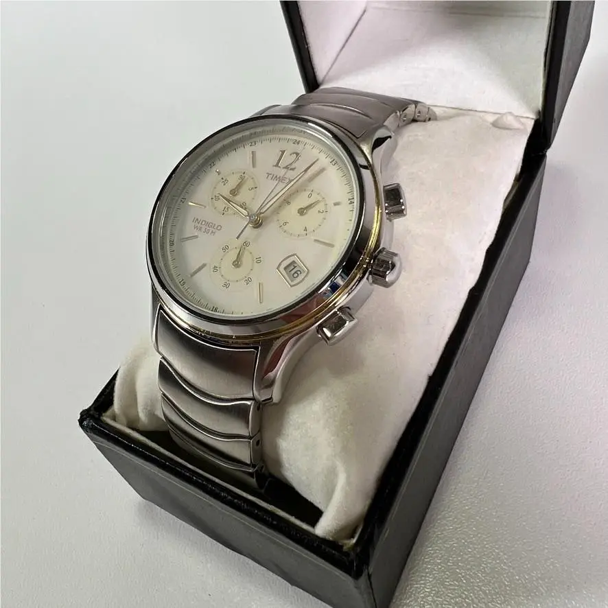 Expedition Indiglo WR 50M Watch Men Silver Stainless Steel White Face by Timex