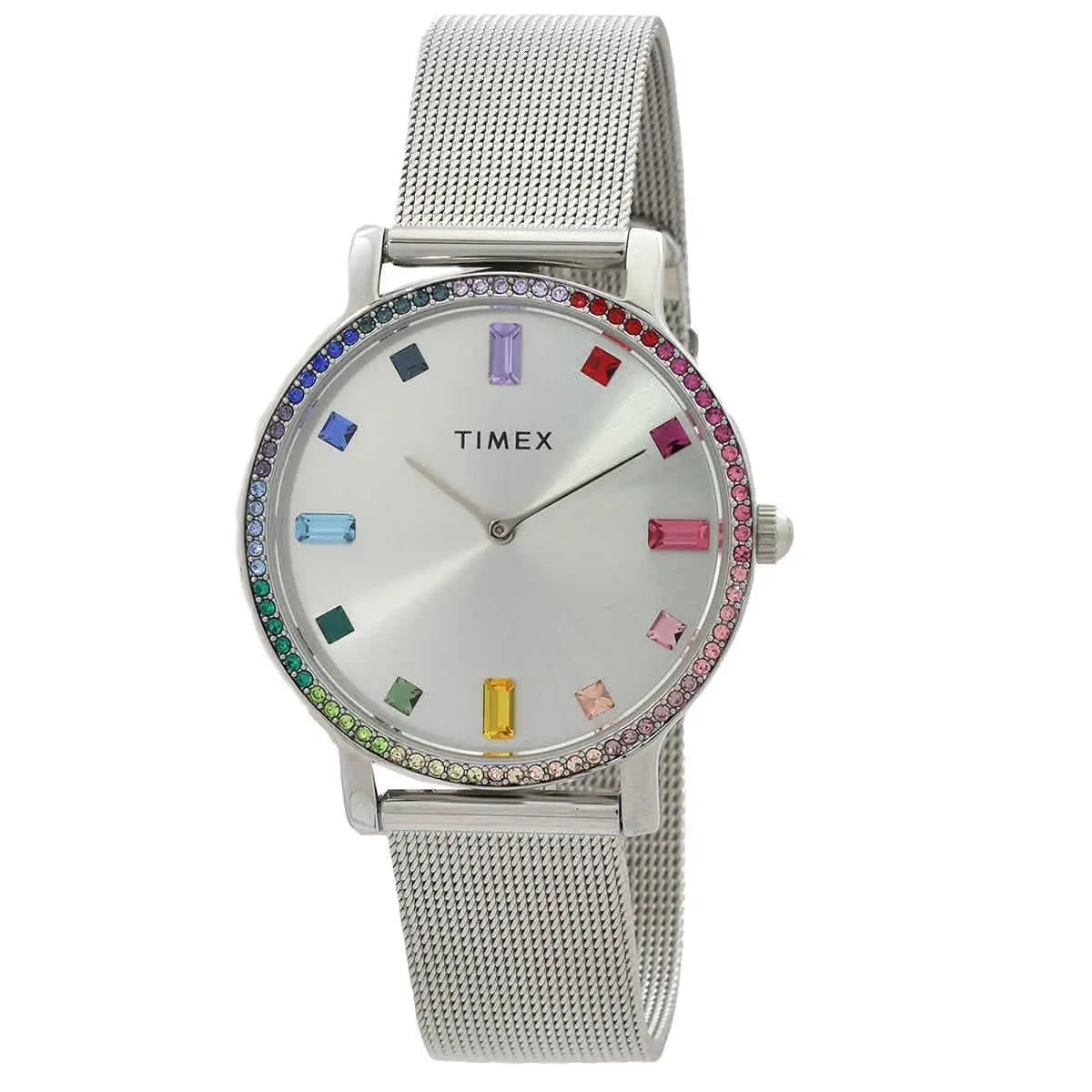 Timex Transcend Quartz Crystal Silver Dial Ladies Watch TW2W19100 - Dial: Silver-tone, Band: Silver-tone, Bezel: Silver-tone