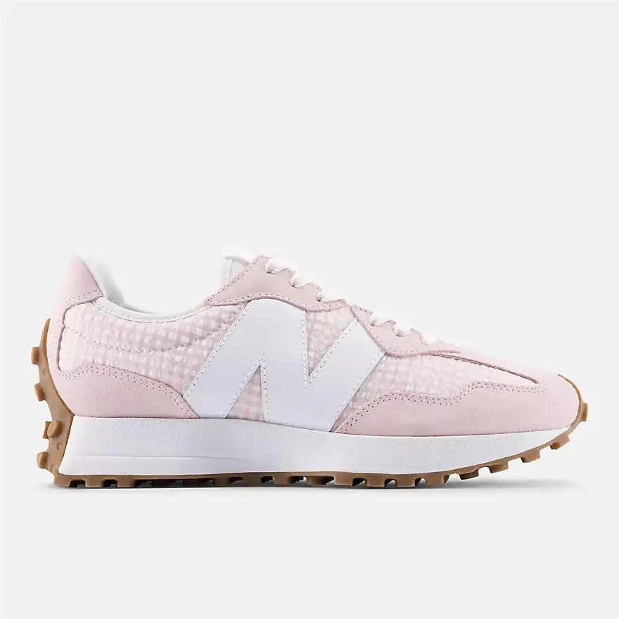 Womens New Balance 327 Pink White Gingham 6-10 Sneaker