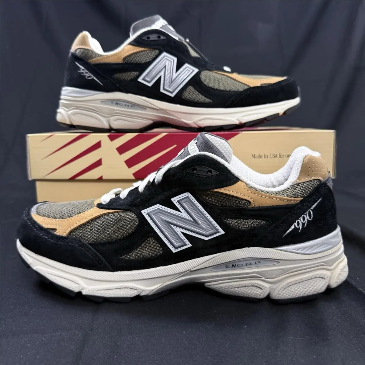Size 9 New Balance 990v3 Made in Usa Black Tan Teddy Santis Men’s Shoes M990BB3