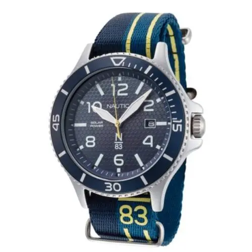 Men`s Nautica Cocoa Beach Black Red Fabric Strap Solar Powered Watch NAPCBS901