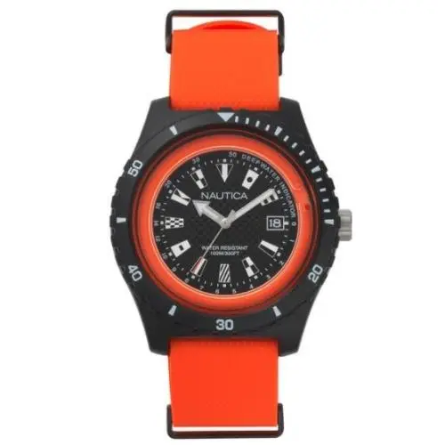 Nautica Surfside Black and Orange Dial Orange Rubber Band Men`s Watch NAPSRF003