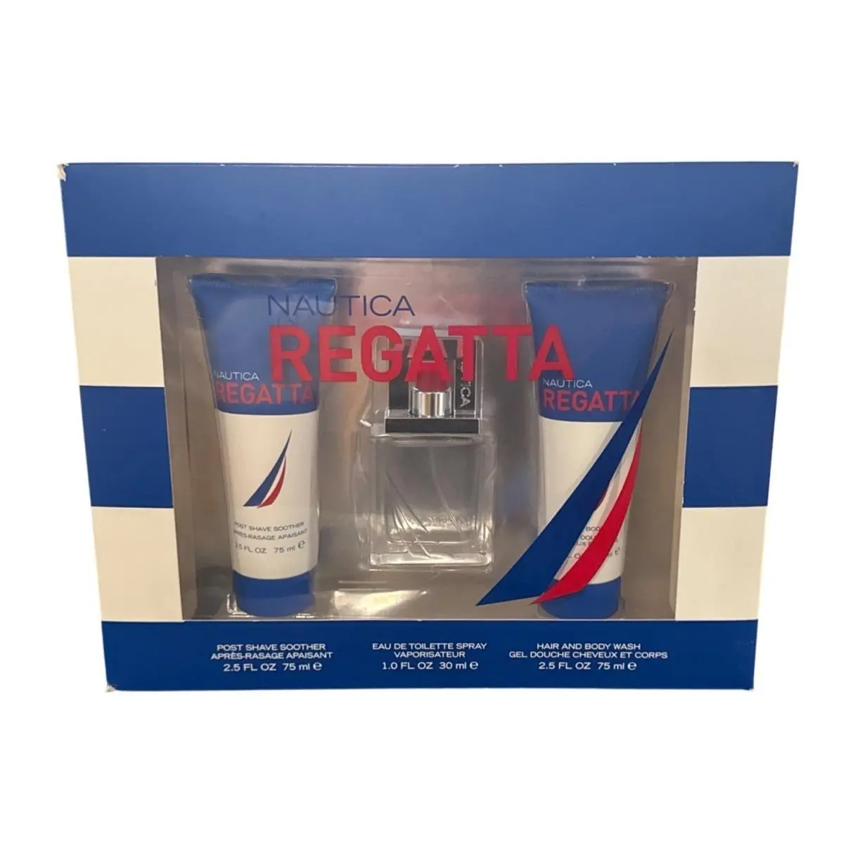 Nautica Regatta 3-Piece Gift Set Edt Spray 1.0 Oz Shave Soother+hair Body Wash