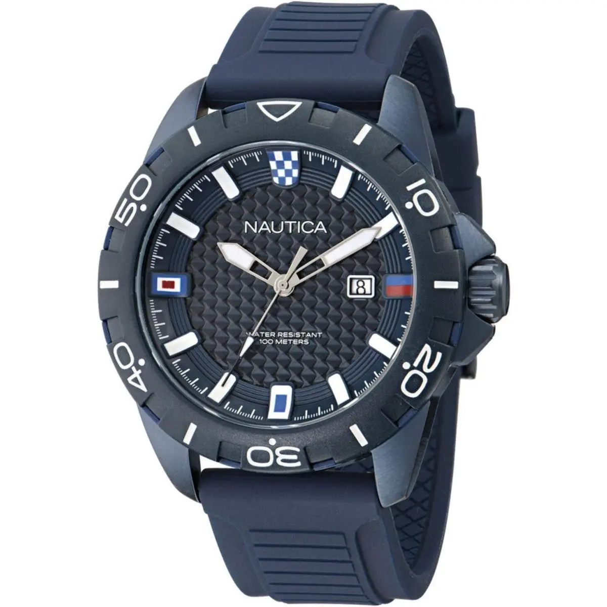 Men`s Nautica Sporty Nsr Blue Silicone Strap Watch NAPNRS506 - Blue