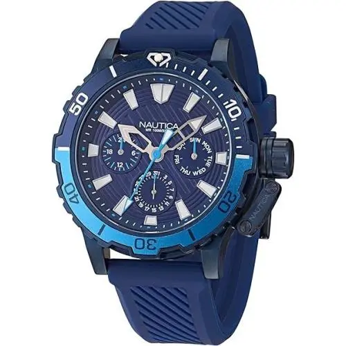 Nautica Glenrock Lagoon Blue Silicone Men`s Watch NAPGLAS35