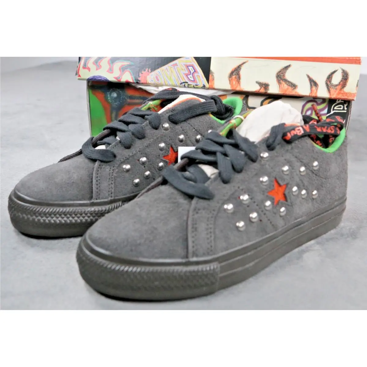 Converse One Star Ox Stussy Black Olive Studded Low Top Sneakers Men 4 Women 5.5