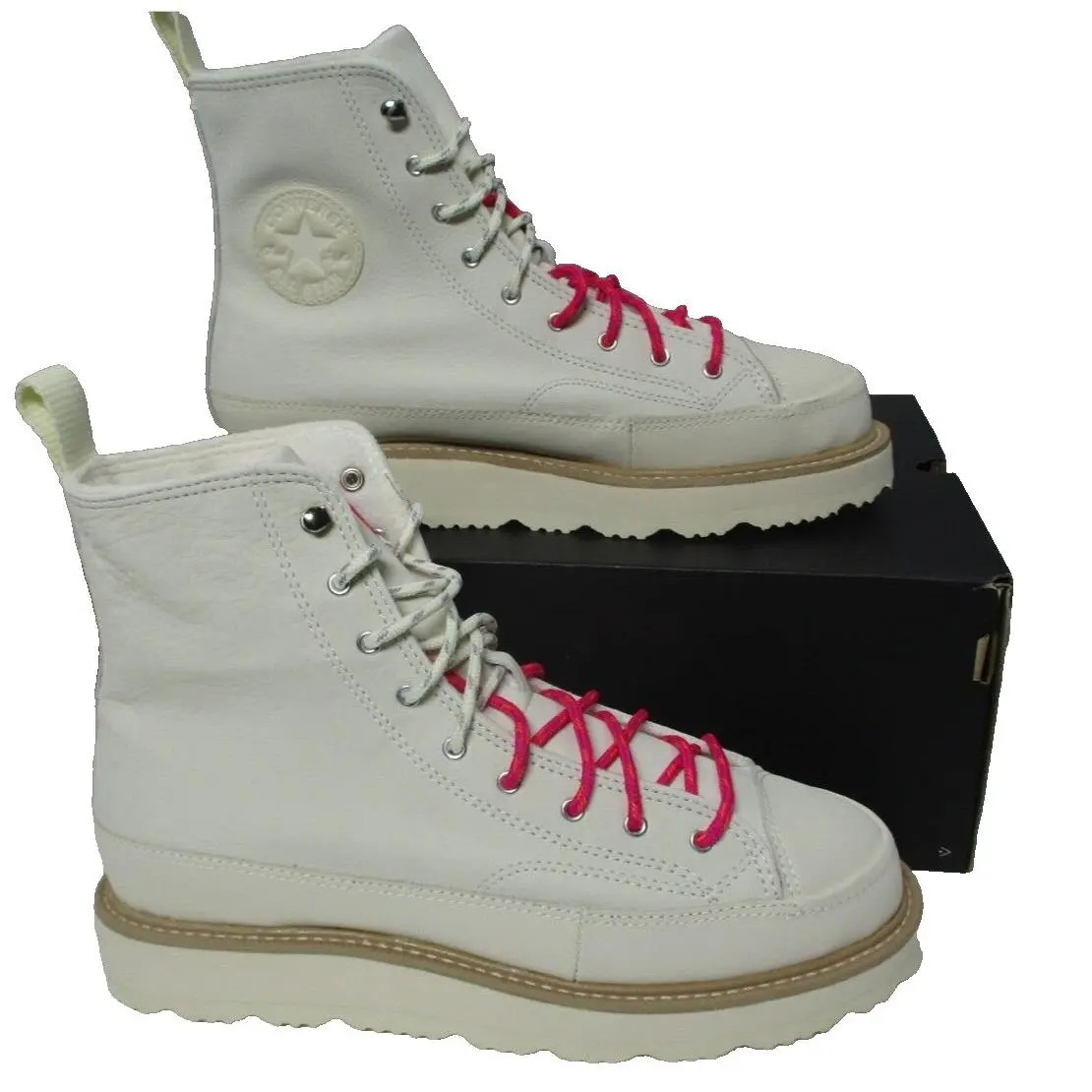 Converse Chuck All Star Crafted Leather Boot HI Ivory White Pink Womens SZ 10