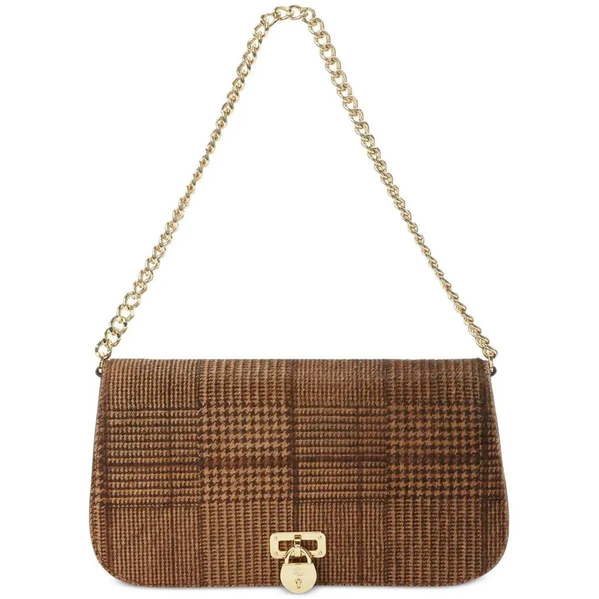 Lauren Ralph Lauren Tanner Glenplaid Shoulder Bag Chestnut Brown Gold