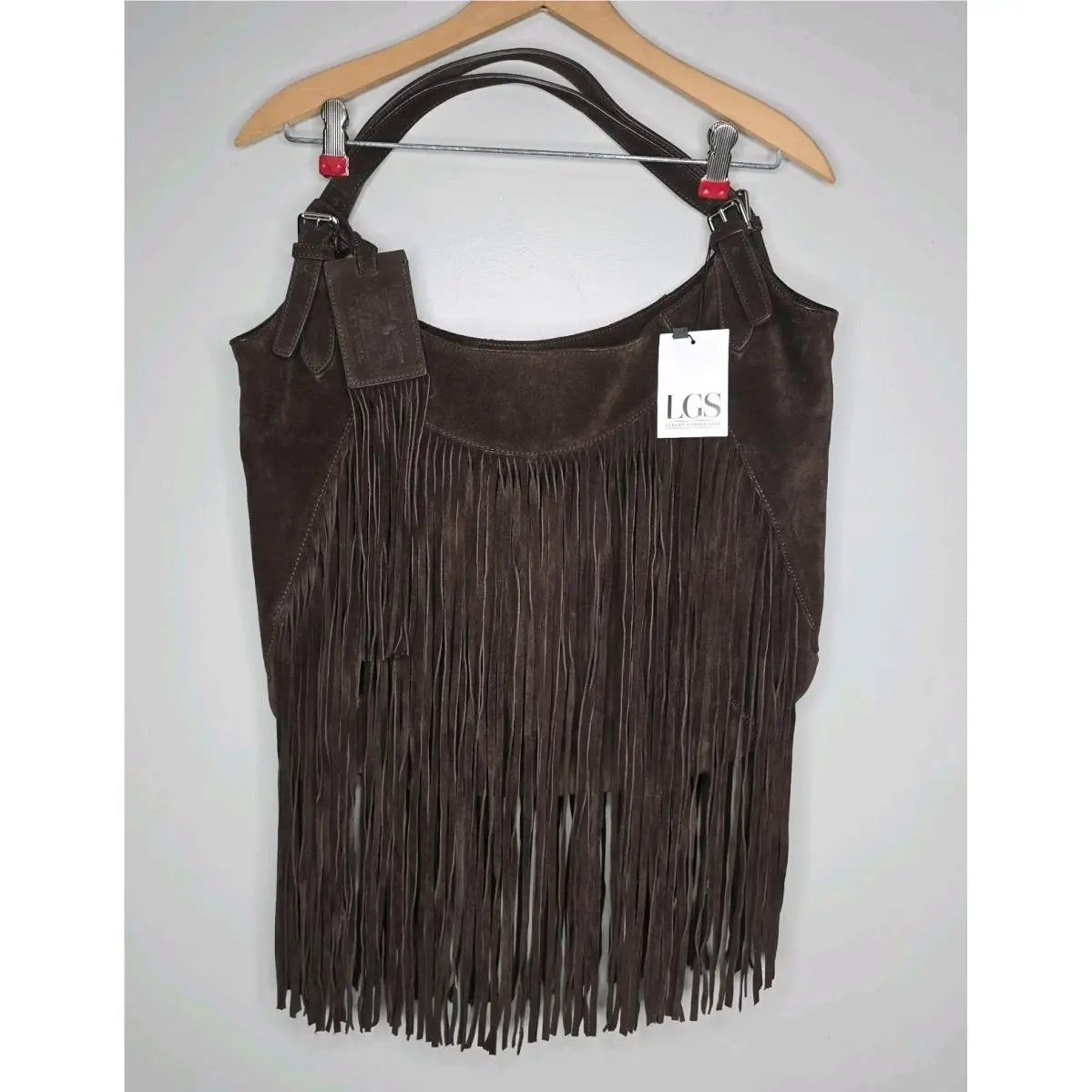 Ralph Lauren Suede Fringe Hobo Bag Brown Leather Shoulder Festival Rare