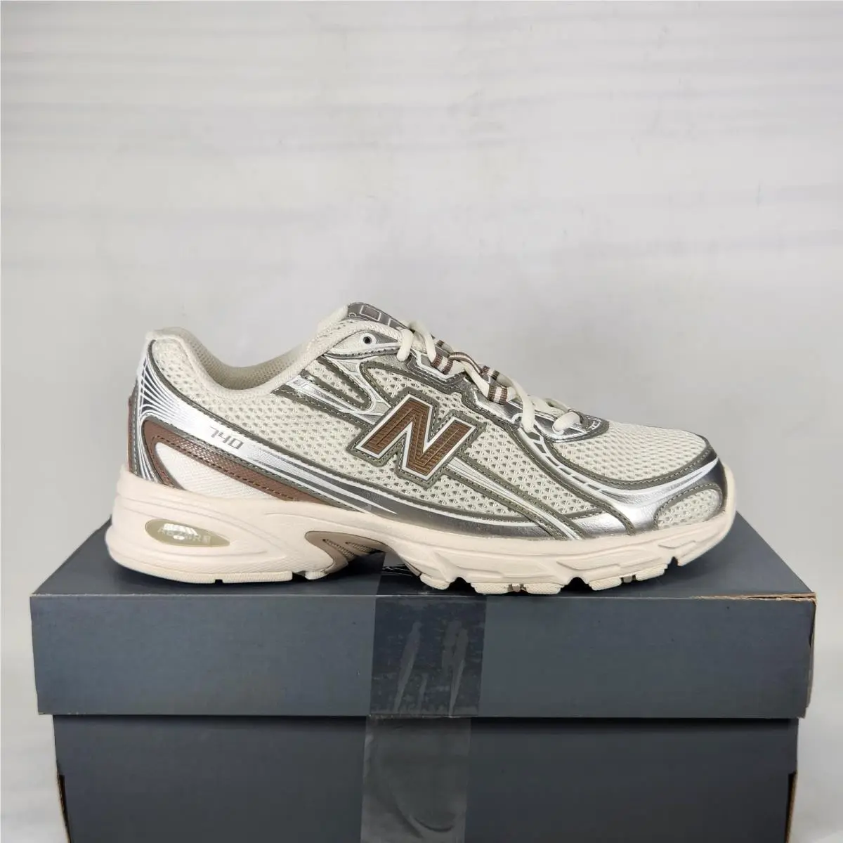 740 Sneakers Mens Size 8.5 White Brown Athletic Running Shoes by New Balance