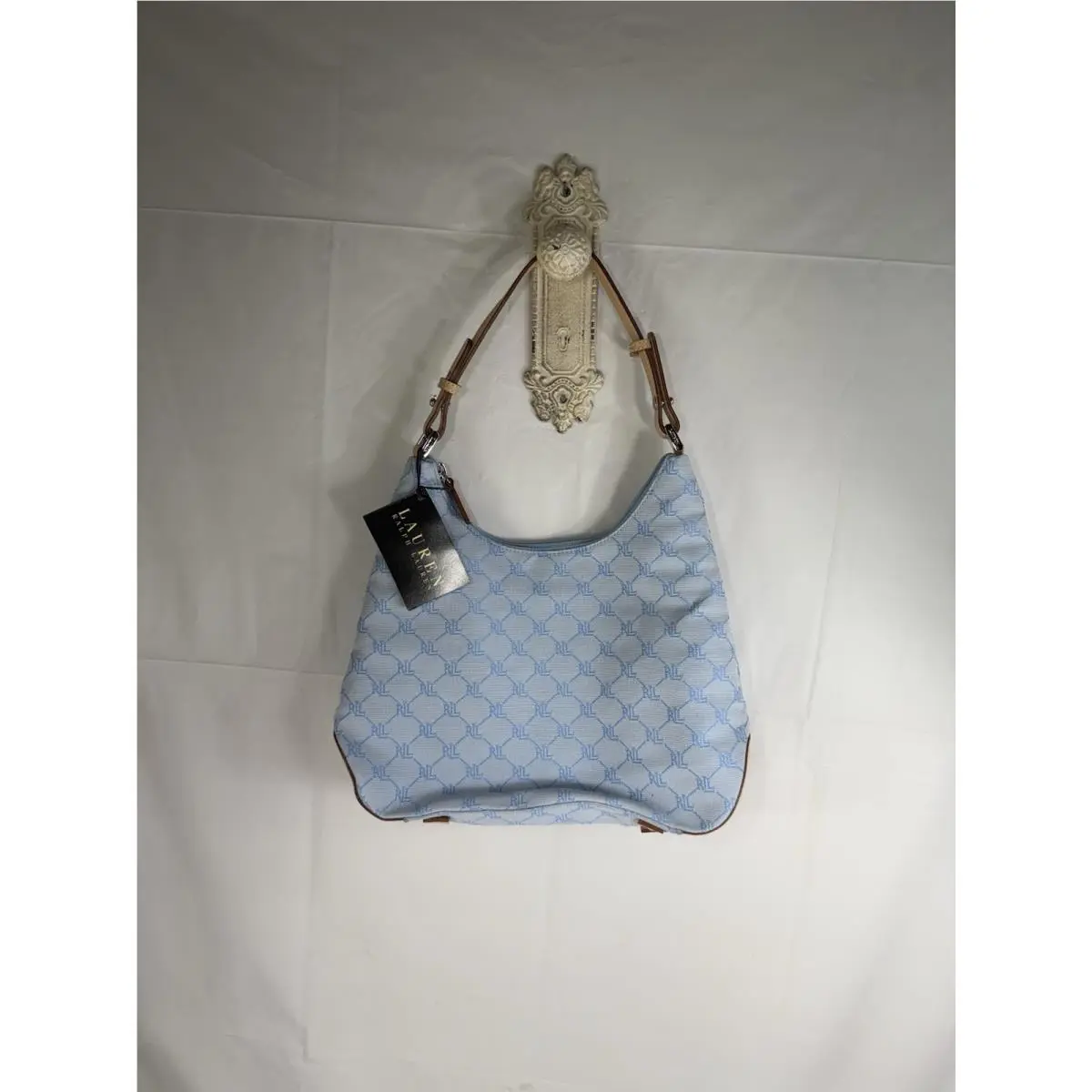 Vintage Lauren Ralph Louren Monogram Logo Hand Bag Purse Nylon Leather