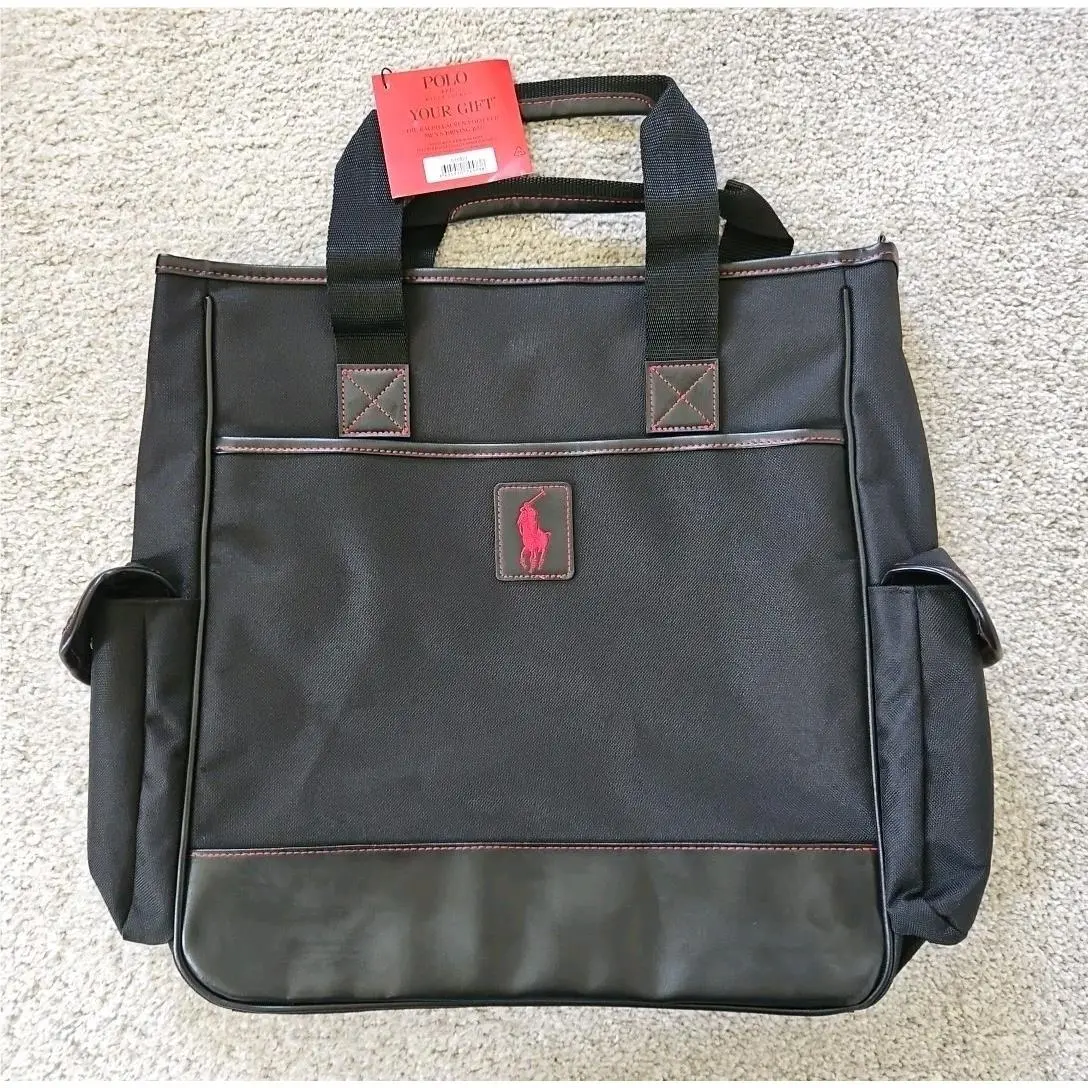 Polo Ralph Lauren Vintage Embroidered Red Pony Black Travel Tote Driving Bag