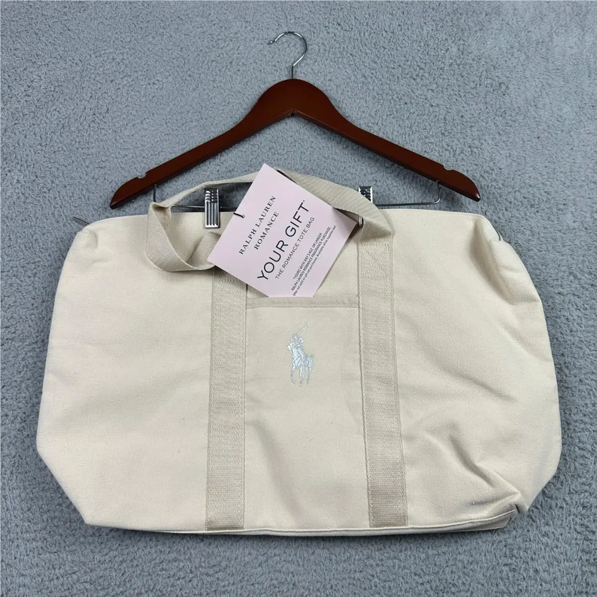 Ralph Lauren Tote Bag Cream Canvas Silver Pony Carryall Fragances Large
