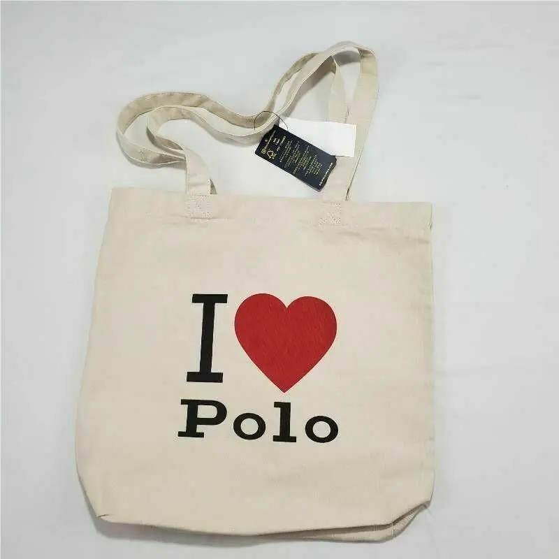 Polo Ralph Lauren Women Heart Shopper Tote Canvas Bag Beige Dual Handle Large