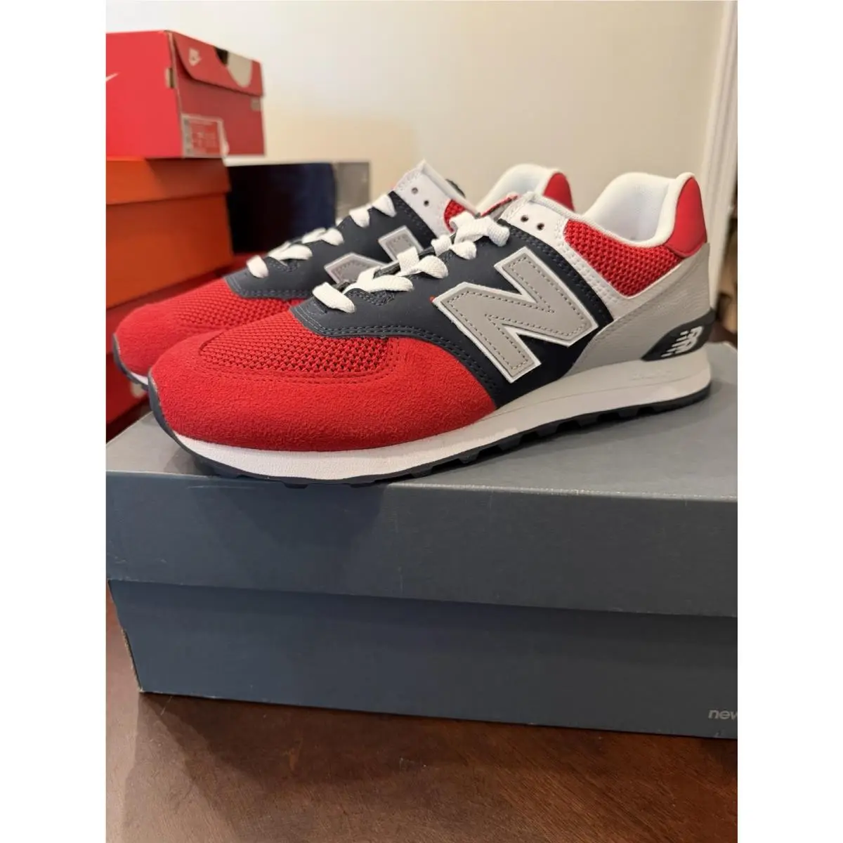 New Balance shoes - New Balance 574 - Red,blue,white,grey (UPC: 0192662538844) 1