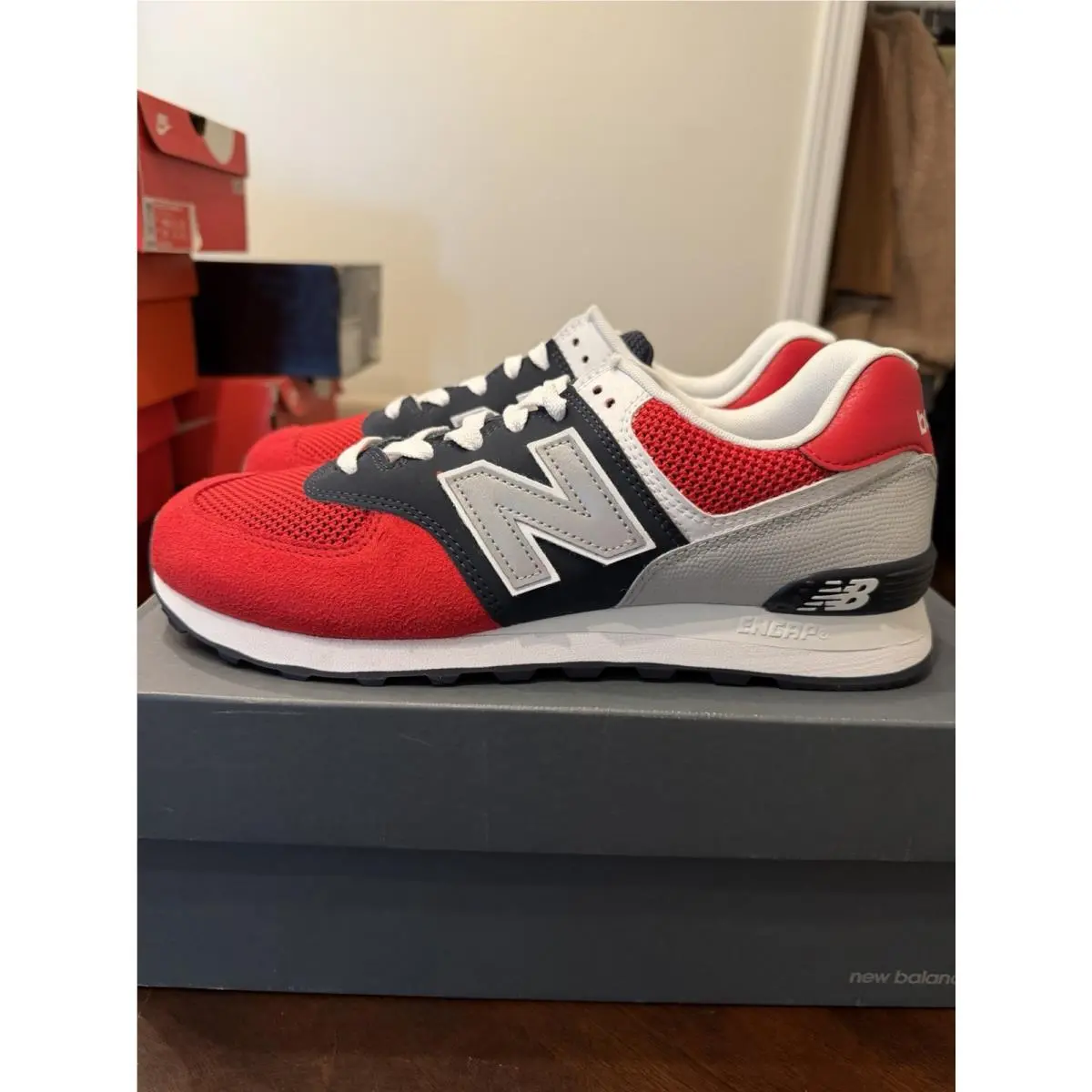 New Balance shoes - New Balance 574 - Red,blue,white,grey (UPC: 0192662538844) 2