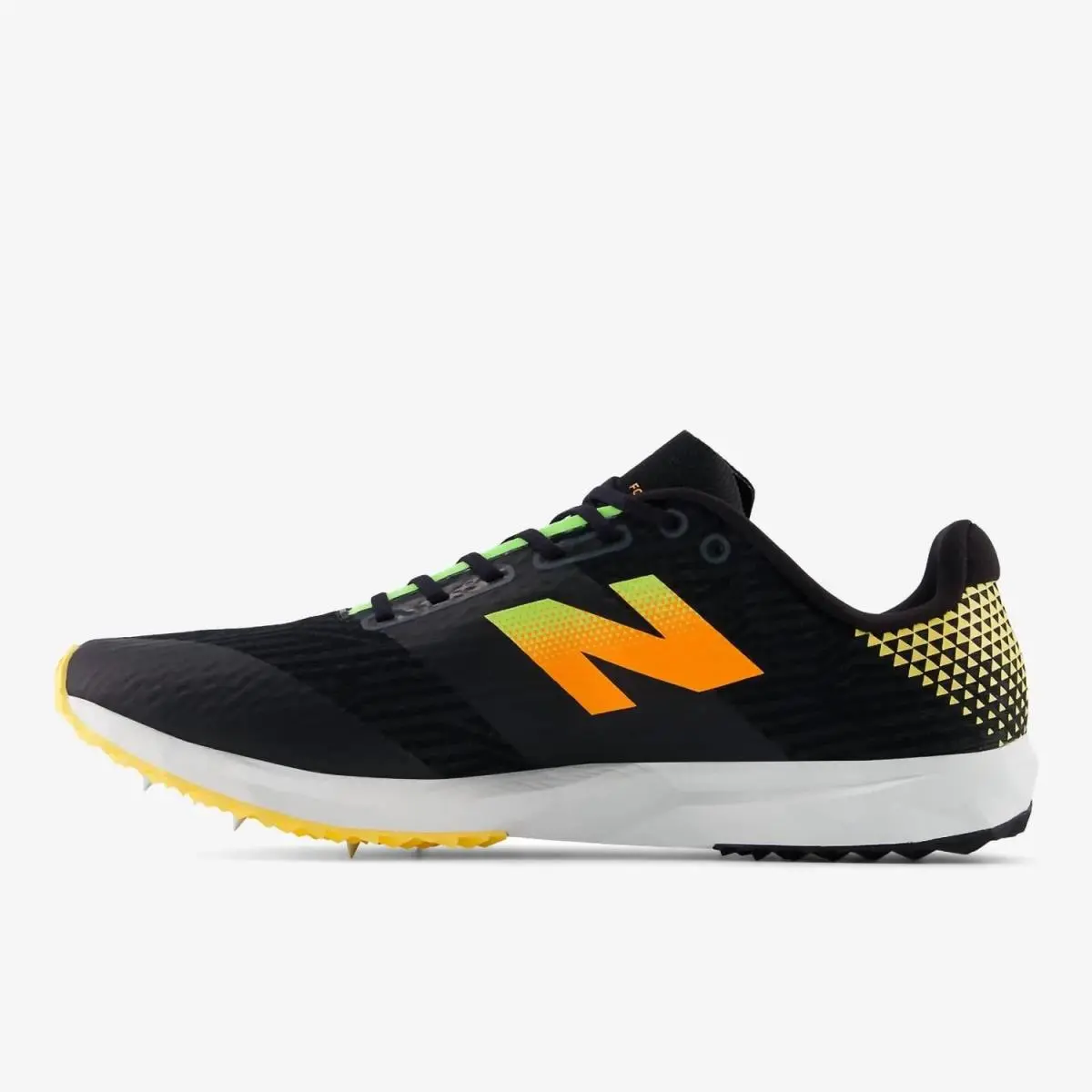New Balance NB Men`s Fuelcell xc7 v5 Athletics Shoe in Black/bleached Lime Glo/hot Mango