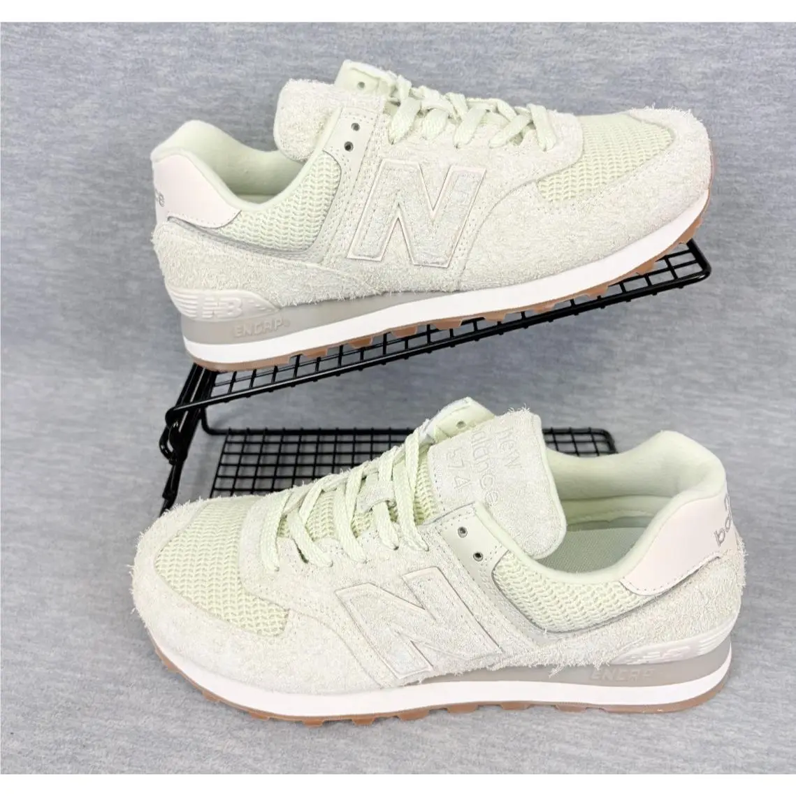 New Balance 574 Sneakers Womens 9.5 M Gray Suede Mesh Classic Gum Sole Retro