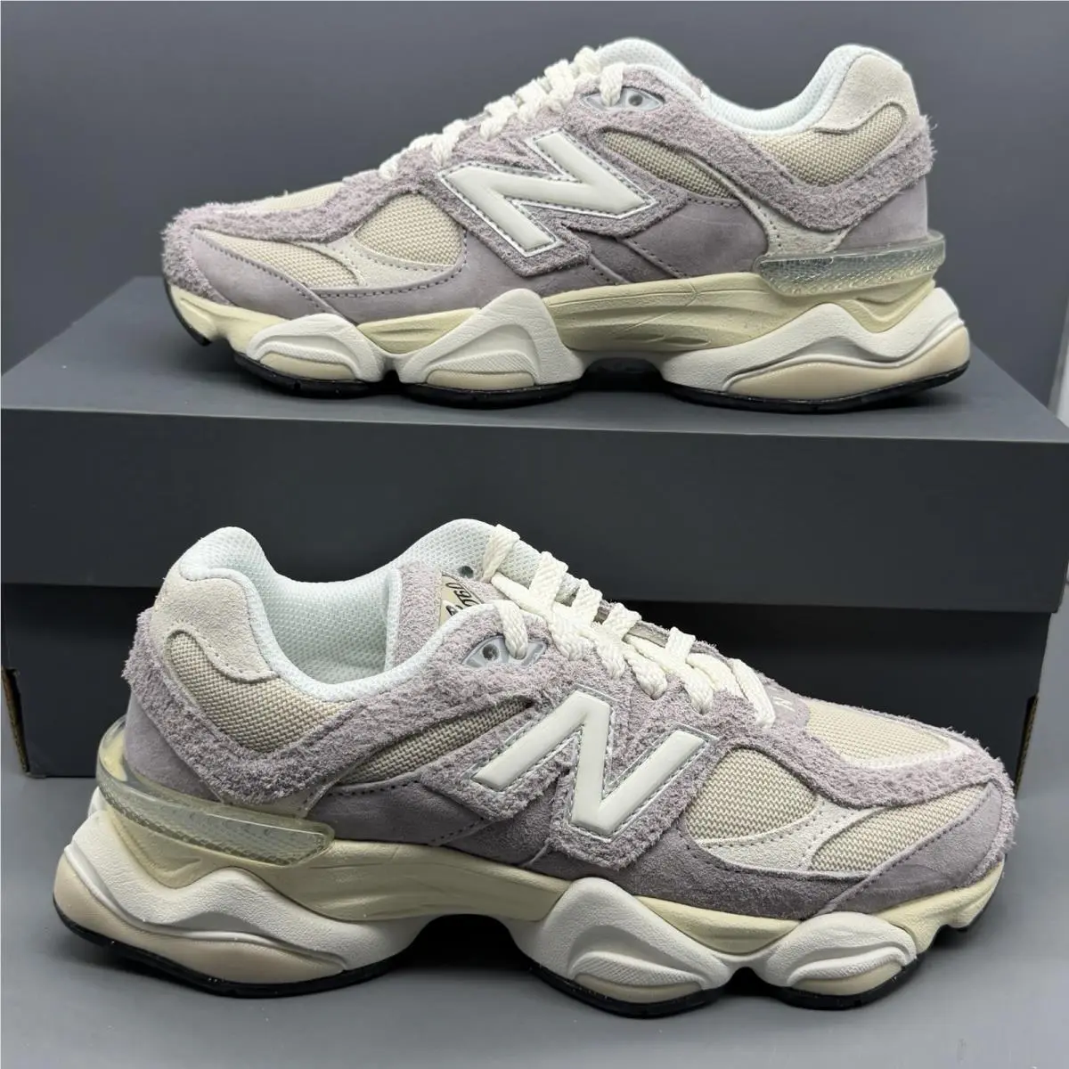 New Balance 9060 Women’s 6.5 Mens 5 Suede Grey White Cream Casual Athletic Shoes