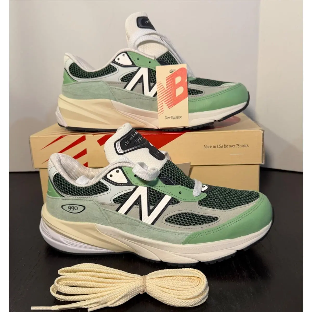 New Balance 990v6 Running Shoes Sneakers Avocado Natural Mint Mens 10D
