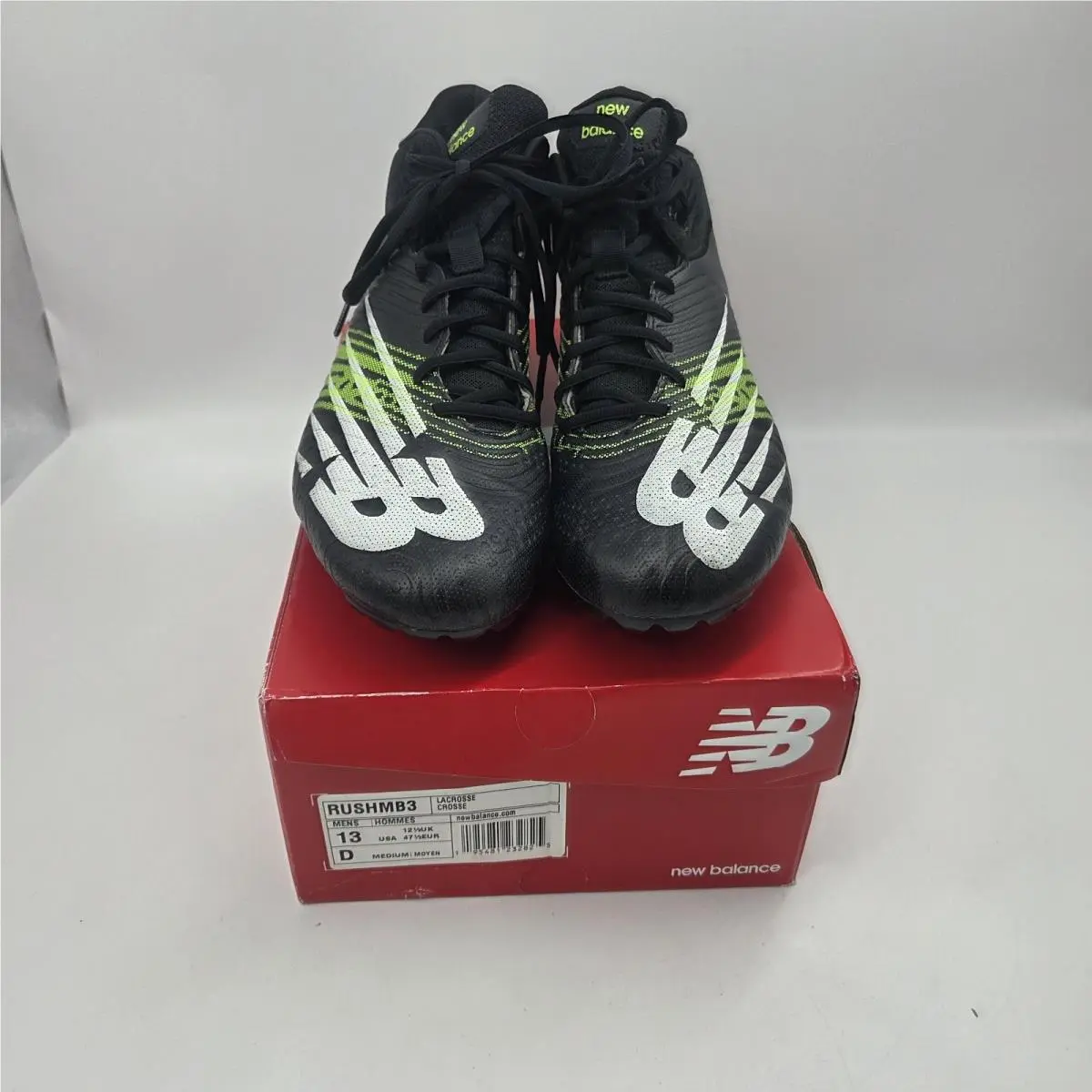 New Balance Rush V3 Mid Lacrosse Cleats Black / White Men`s Size 13 New