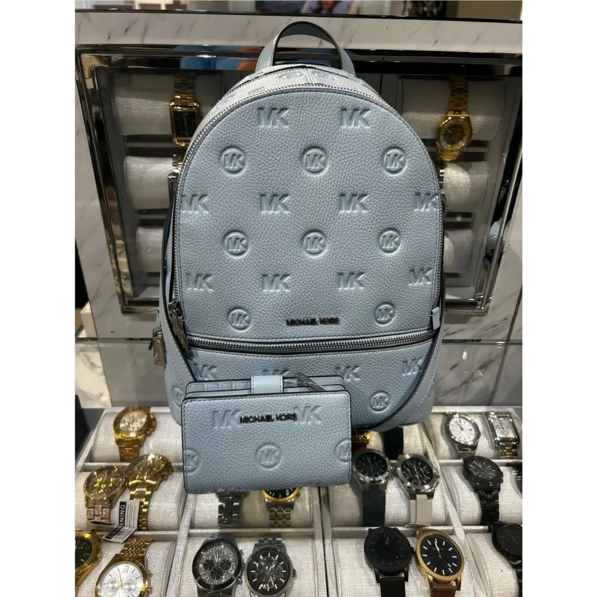 Michael Kors Rhea Women Medium Logo Debossed Zip School Backpack Bag Black