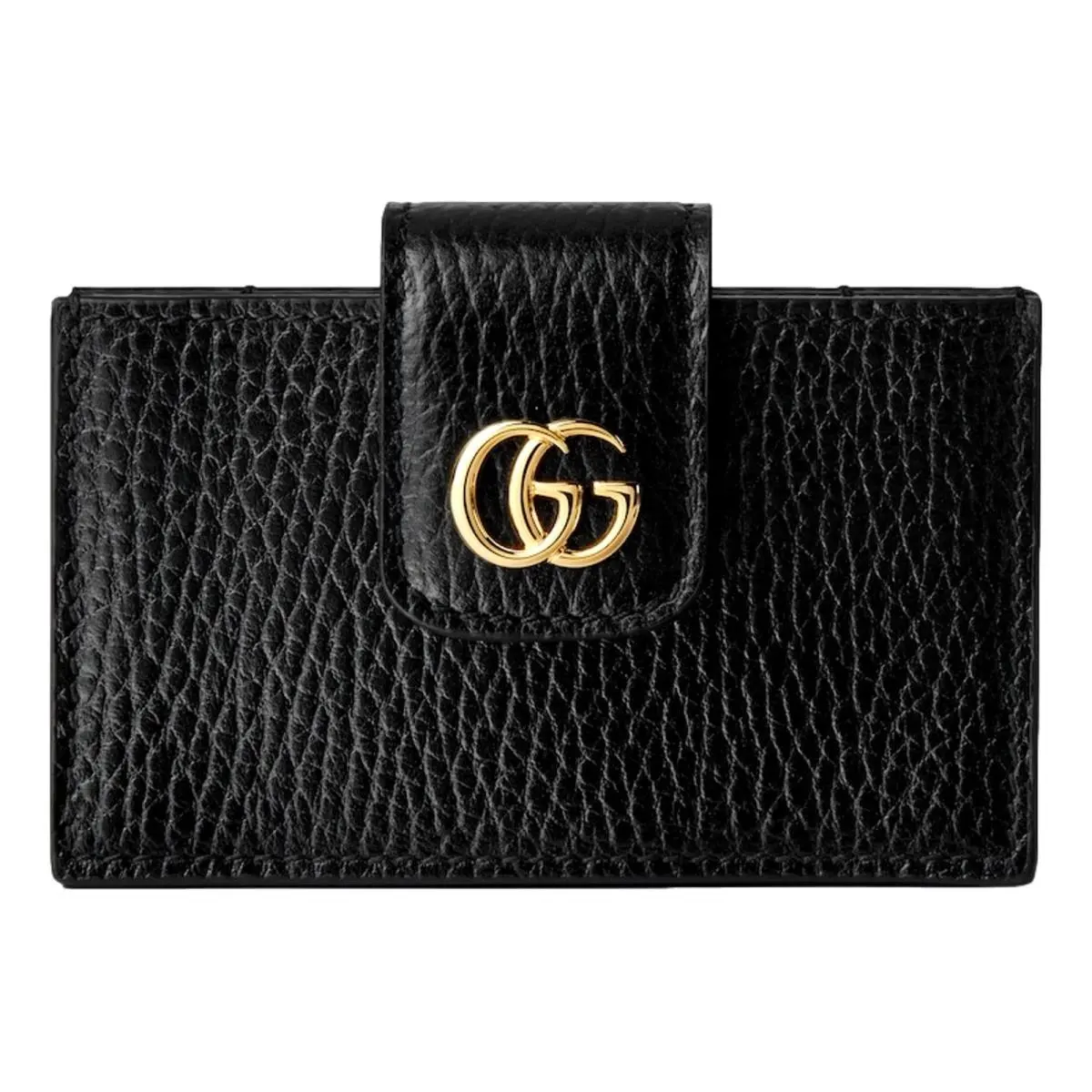 Gucci GG Marmont Black Leather Card Case Wallet Gold Double G