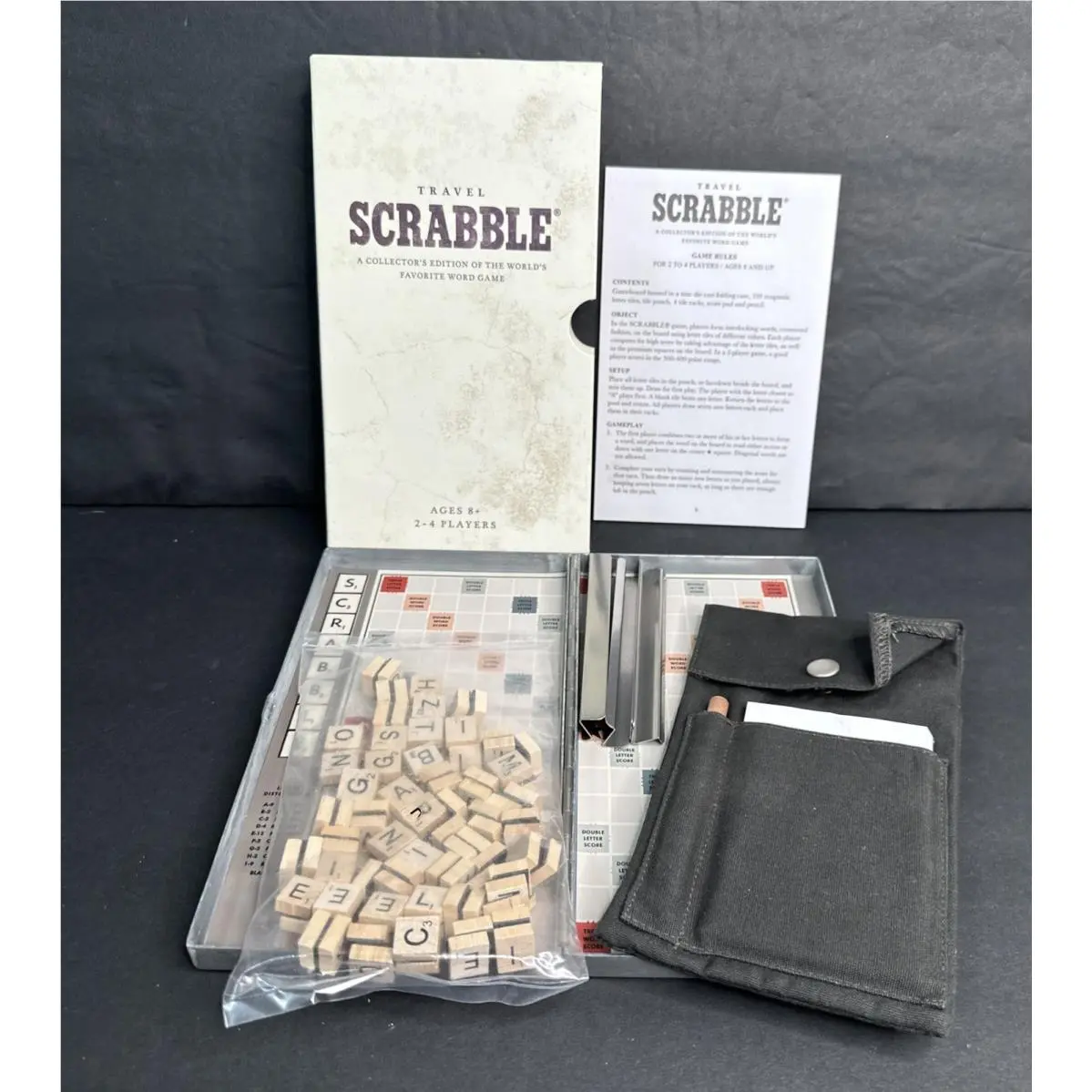 Restoration Hardware Scrabble Travel Game Complete Zinc Case