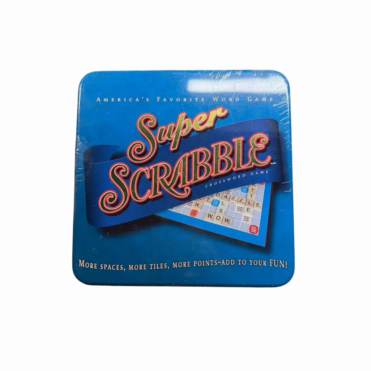 Vintage Super Scrabble Board Game Blue Tin Edition 2004 Hasbro