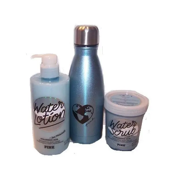 Pink Water Bottle Mineral Lotion Body Scrub Polish Set of 3 Victoria`s Secret