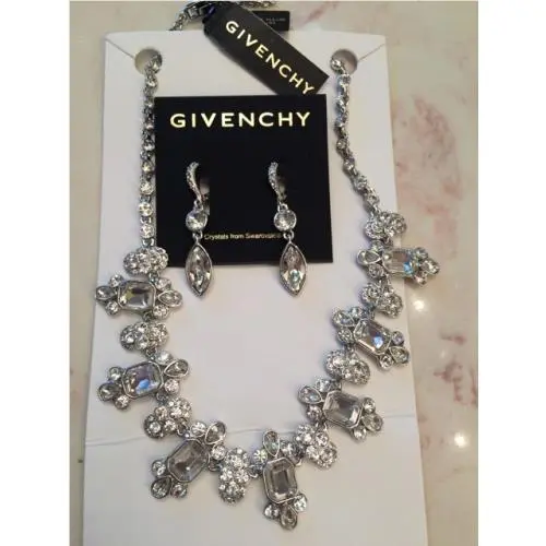 Givenchy Silver Tone Crystal Collar Necklace and Earrings
