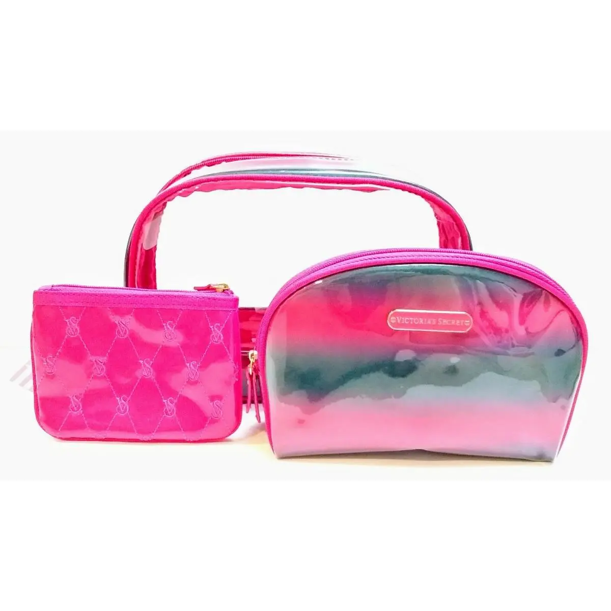 Set of 3pc Victoria`s Secret Makeup Bag Pink Charcoal Cosmetic Wallet Purse by Victoria's Secret