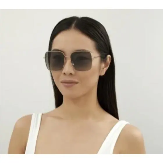Gucci Logo GG0443S Oversized Square Sunglasses Gold Frame Gray Lens