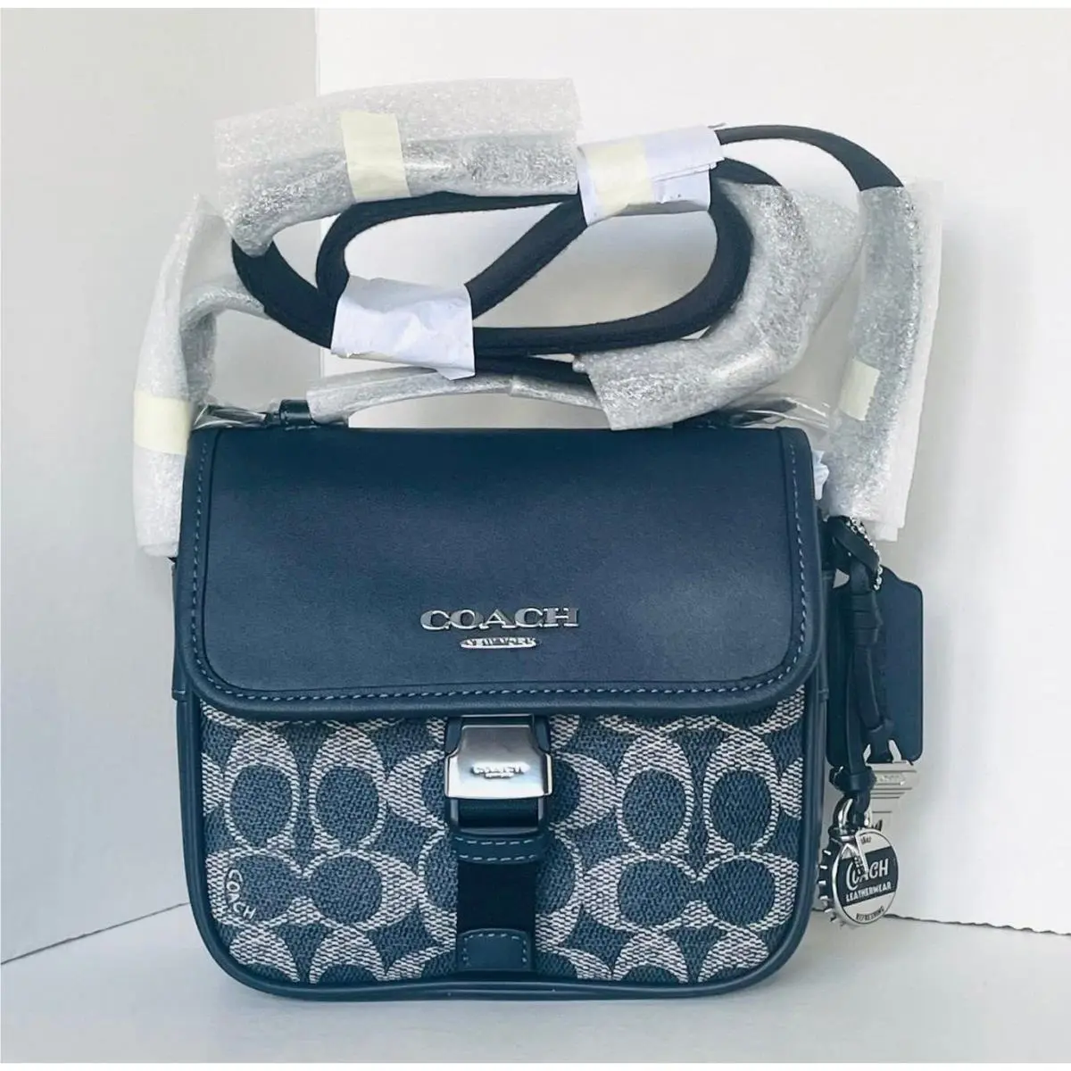 Coach Racer Crossbody Bag Blue Denim Signature Canvas with Charms CEB25