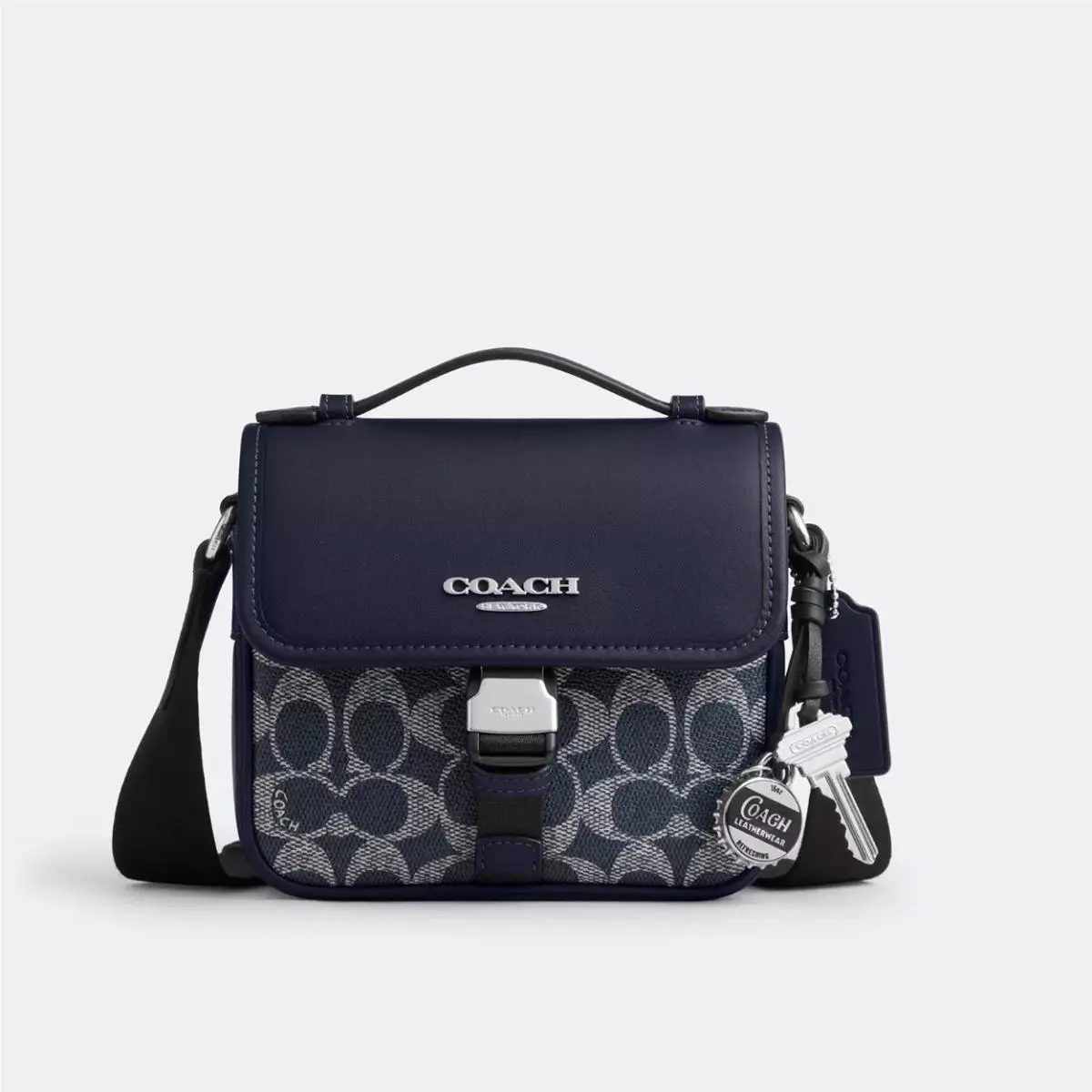 Coach CEB25 Racer Crossbody Bag Blue Denim Signature Canvas with Charms