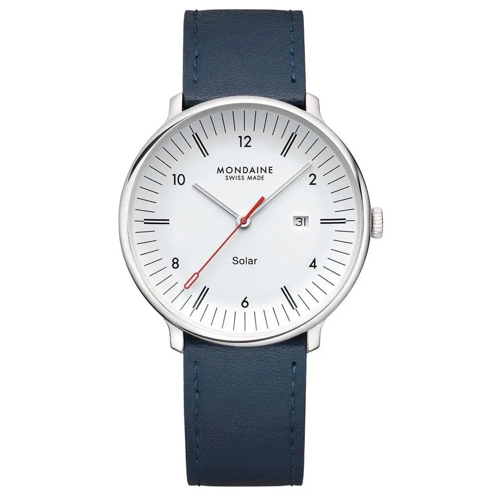 MLE.41910.LDV Doppio 41 mm Steel Blue Leather Solar Men`s Watch by Mondaine