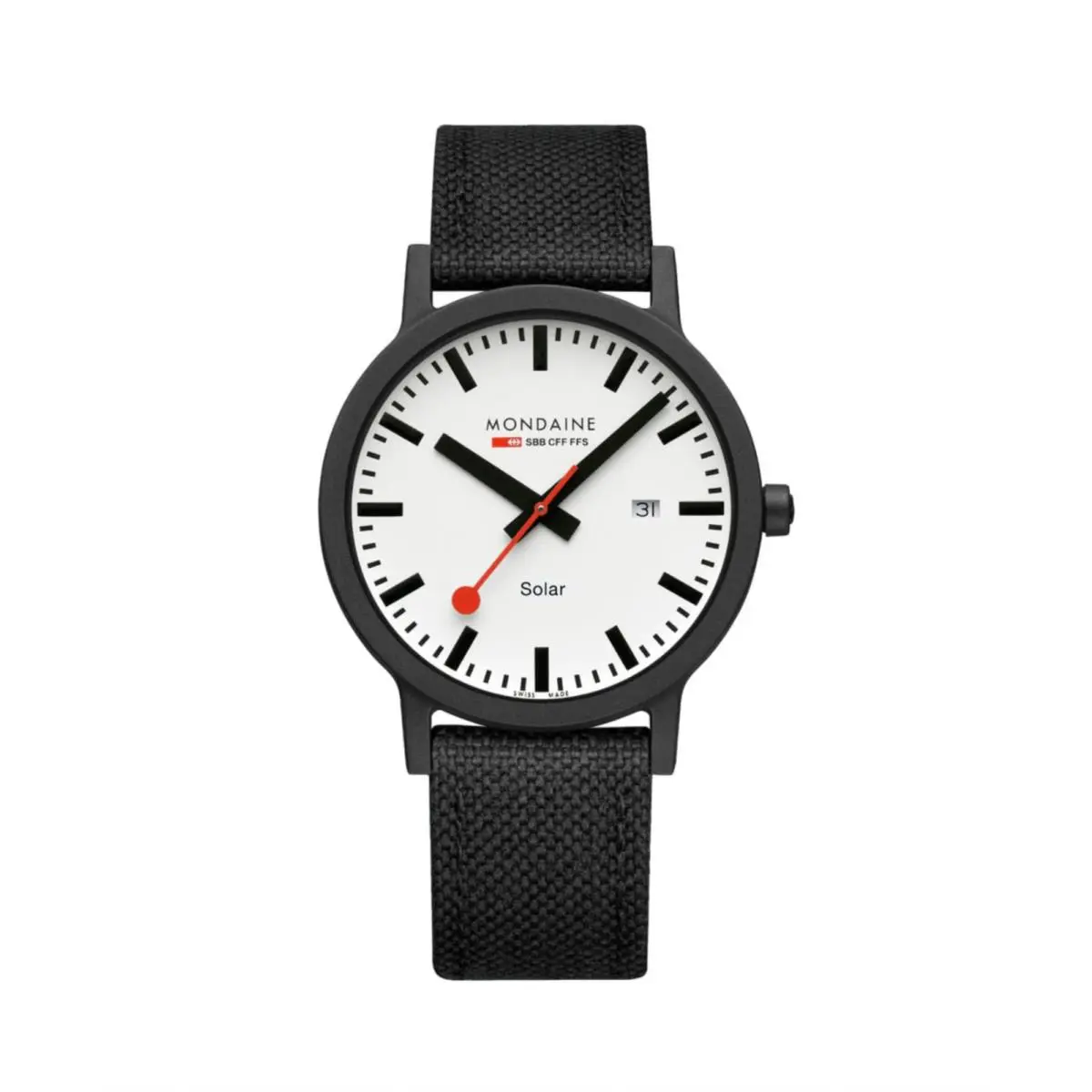 MS1.41910.LB Essence 41 mm Steel Black Nylon Solar Men`s Watch by Mondaine