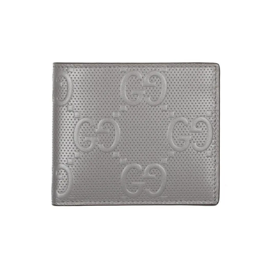 Gucci Gray Perforated Leather Jumbo GG Bifold Wallet W/box