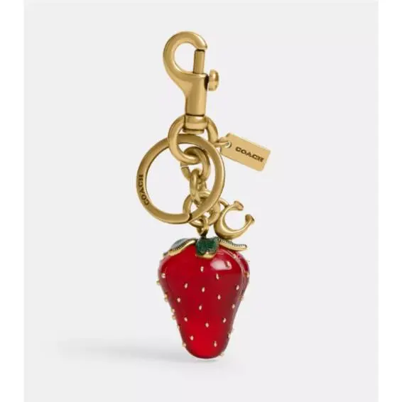 Coach Cute Strawberry Keychain Bag Purse Tote Charm CAO50 Brass Red Green